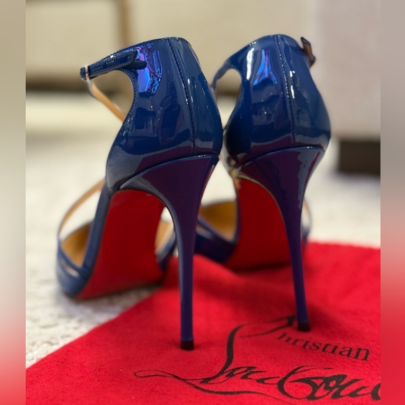 Christian Louboutin | Electric Blue Patent Leather Criss Cross Blake 100 Pumps - Picture 15 of 17